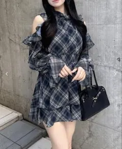 2wayリボン肩あきフリルミニワンピース