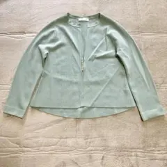 【ドゥクラッセ】ノーカラージャケット L ミントグリーン　パール飾り★のサムネイル