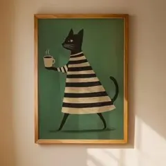 ポスター　インテリア　コーヒーを運ぶ猫　3040　キャンバスアート