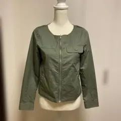archives ノーカラージャケット カーキ M ミリタリー ジップアップ