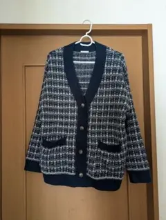 GUジーユー★ネイビー チェック柄 カーディガン　Ｌ