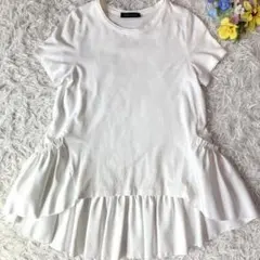 ✨未使用級✨ヨーコチャン ヘムギャザーカットソー フリル 異素材ドッキング 白のサムネイル
