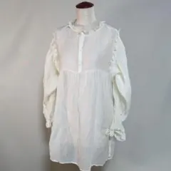 サマンサモスモス アイボリー フリル付き長袖ブラウス フリーサイズ