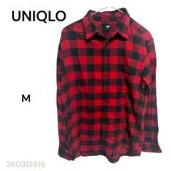 ★美品★UNIQLO ユニクロ 長袖 ネル シャツ チェック M 赤 レッド