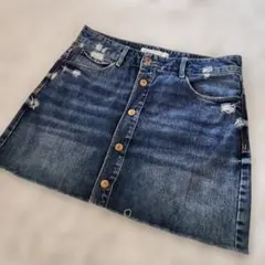 ZARA ザラ デニム　ミニ　スカート ダメージ M ホック ボタン