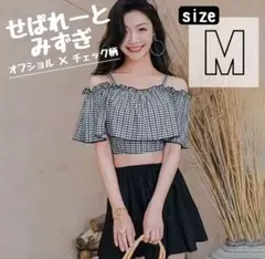 水着 レディース ビキニ セパレートチェック柄 オフショル スカート L