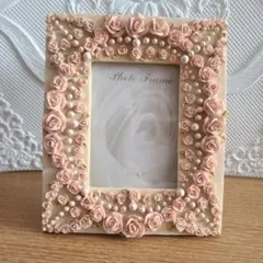 中古【 薔薇 】ローズ 陶器製 ロココ調 アンティーク フォトフレーム