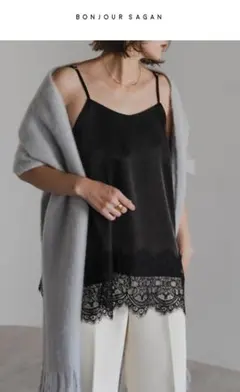 【新品】 BONJOUR SAGAN レーストリムキャミソール ブラック
