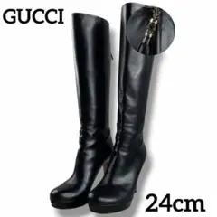 美品 GUCCI グッチ ロングブーツ バンブー タッセル レザー 24cm 黒のサムネイル