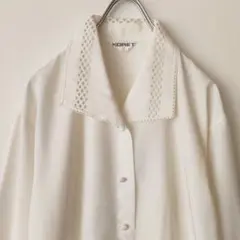 レース襟　白ブラウス　ビンテージ　ヴィンテージ レトロ　くるみボタン　ブラウス