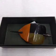 （値下げ中）水牛バレッタ　かんざし　新品未使用　オレンジ茶　おしゃれ　着物