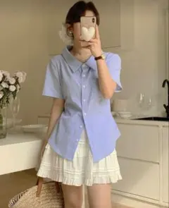 SHEIN DAZY 半袖 シャツ ブルー　水色