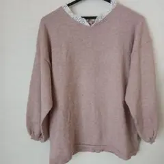 サマンサモスモス 長袖ニット ピンク 無地 レース トップス/F　2way