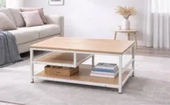 ローテーブル 机 単品 幅80cm ナチュラルコンパクトリビング収納付き高さ調整