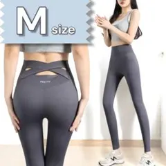 レディース ヨガパンツ レギンス Mサイズ グレー ハイウエスト