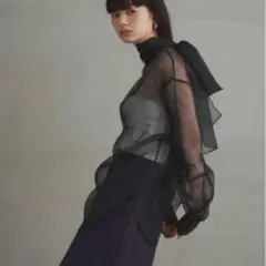 yaeシースルーリボン付き長袖ブラウス