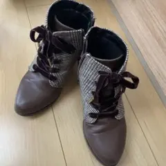ブラウン チェック柄 ブーティ