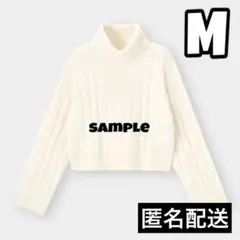 GU パフィータッチクロップドタートルネックセーター M オフホワイト