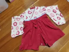 ベビー　赤と白の花柄 袴風　 80cm