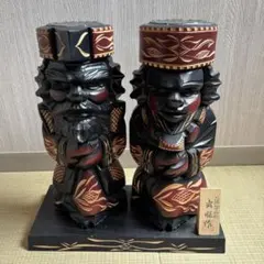 Ky88　アイヌ木彫り人形　2体セット　ニポポ　北海しずめ彫　玄旺作　台座付き