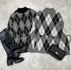 【INGNI】アーガイル柄ニットワンピース　グレー