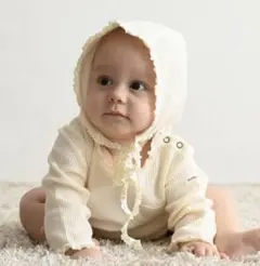 美品　PUPPAPUP 長袖 ロンパース ボンネット付き ワッフル