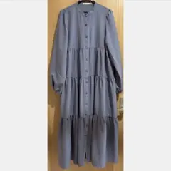 ティアード シャツワンピース ロング丈 ブルーグレー