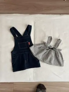 【美品】デニムオーバーオール ギンガムチェックサロペット→ベストへ