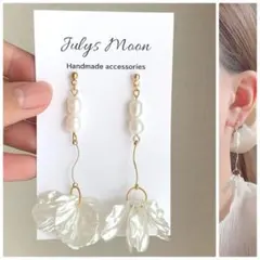 6960アンティークピアスイヤリングゴールド大ぶりフラワー淡水パールロングお花