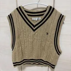U.S.POLO ASSN. Vネック ケーブル編み ニット ベスト ベージュ