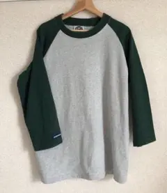 バーバリアン BARBARIAN ラグランT カナダ製　XL 杢グレー×グリーン