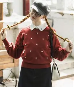 【BONLECILL】ハート刺繍 ボリュームスリーブニットプルオーバー