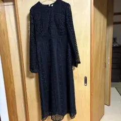 ブラック 総レース ロングワンピース 長袖