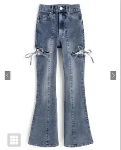 サイドカットアウトリボンフレアデニムパンツ GRL cu578