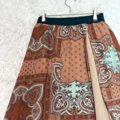 チャオパニック/美品！ 春夏コーデ　ペイズリー柄 ロングスカート 異素材切り替えのサムネイル