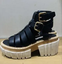 【極美品】ステラマッカートニー エリス ウッド 厚底サンダル 40 黒 保存袋付 極美品】ステラマッカートニー エリス ウッド 厚底サンダル 40 黒 保存