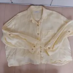 リネン 長袖シャツ 淡い黄色