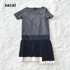 sacai サカイ 異素材切替 ワンピース プリーツ シルク アシメ 変形のサムネイル
