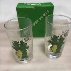 昭和レトロ❗️マウンテンデュー グラス 2個セット 恐竜 まんじろーグラス