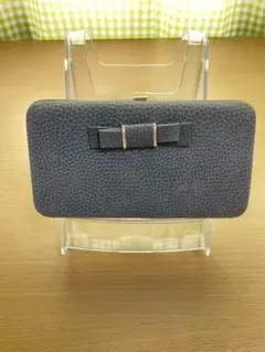 ☆新品未使用☆レディース 長財布 ウォレット ハードタイプ リボン グレー