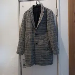 チェック柄 チェスターコート ウール混合