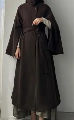 ルエレ　louere 2wayスリットスリーブハイネックフレアコート ブラウン