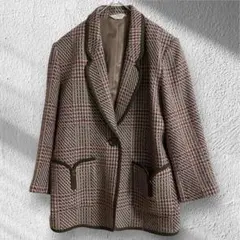 ルエスポワール　テーラードジャケット　ガンクラブチェック柄 レトロ　大きめ