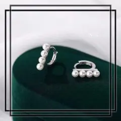 a512D【4連パールフープピアス】プラチナコート　淡水パール　人気