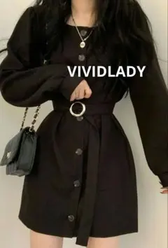 VIVIDLADY　ミニ丈 ワンピース レディース 長袖　ブラックのサムネイル