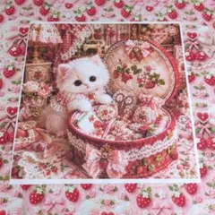 未使用　可愛い猫ちゃんパネル生地＆いちごリボン柄生地