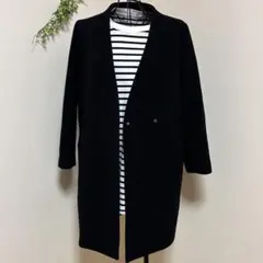 PLST プラステ ウール ノーカラー コート レディース ロングコート　黒　S