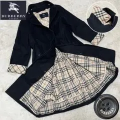 バーバリーロンドン　ステンカラーコート　ロングコート　ライナー　ノバチェック　黒