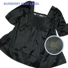 バーバリーブルーレーベル　ホース　刺繍ロゴ　半袖　ブラウス　チェック裏地　M 黒