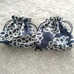 ハンドメイド巾着セット ※ネイビー&ダリア柄※可愛い♡マチ付き巾着